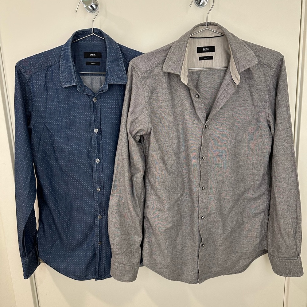 Lot of 2 Hugo Boss Men’s Button Down Shirts size Small Slim Fit